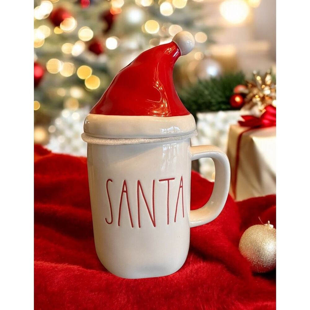 Rae Dunn Christmas Mug White Santa Mug Red Hat & Letters Magenta